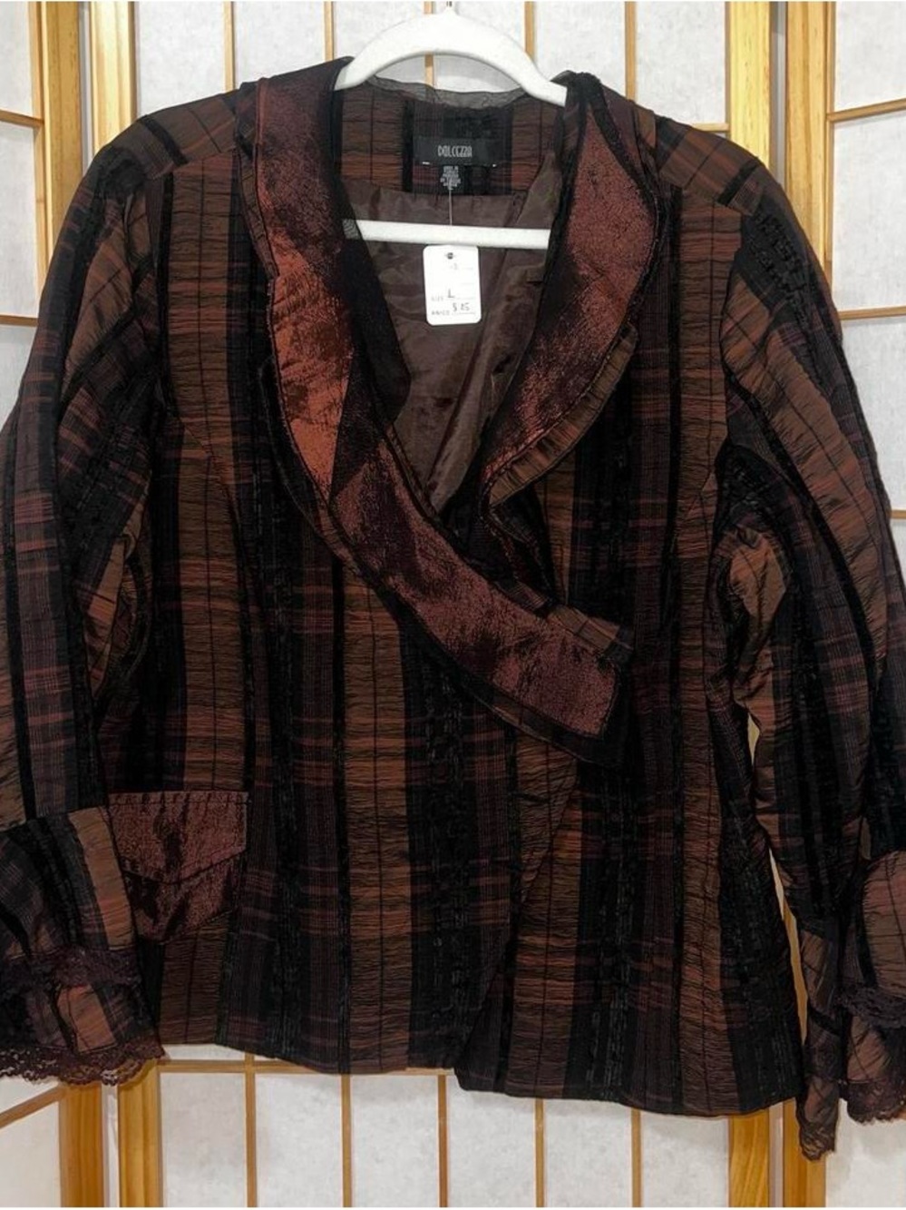Women's Brown & Black Textured Jacket Top